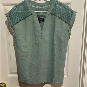 Chic Teal Women's Blouse with Lace Detail
